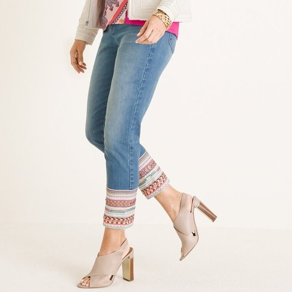 CHICO'S Embellished-Hem Girlfriend Crop Jeans 4 - Picture 13 of 13
